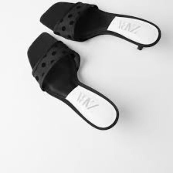 ZARA Black Mesh Heeled Party Sandals Slides 37 NEW 6.5 - Picture 4 of 14